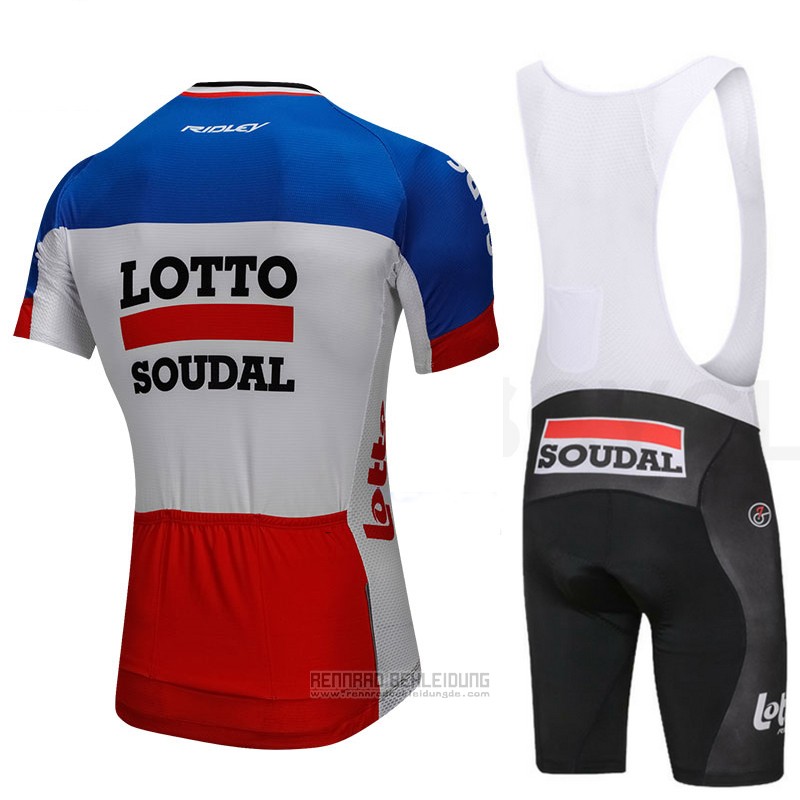 2018 Fahrradbekleidung Lotto Soudal Blau und Rot Trikot Kurzarm und Tragerhose